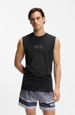 Logo-print tank top in cotton jersey, Black