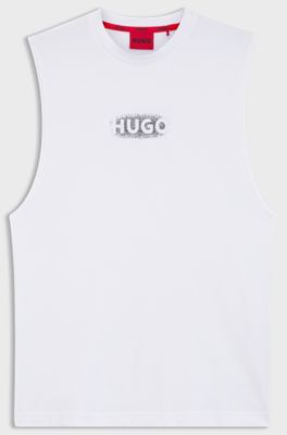 Logo-print tank top in cotton jersey, Natural