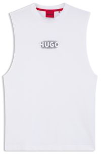 Logo-print tank top in cotton jersey, White