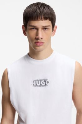 Logo-print tank top in cotton jersey, White