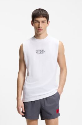Logo-print tank top in cotton jersey, Natural