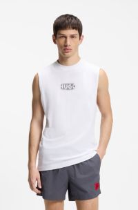 Tanktop van katoenen jersey met logoprint, Wit