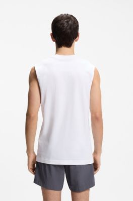 Logo-print tank top in cotton jersey, Natural