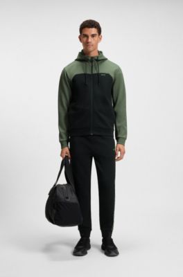 Two-piece tracksuit in stretch cotton with tape trims, Black / Green