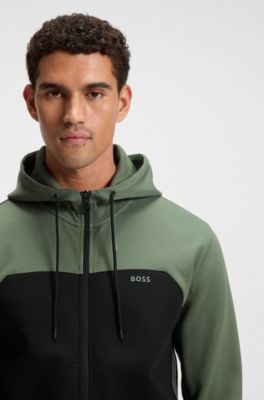 Two-piece tracksuit in stretch cotton with tape trims, Black / Green