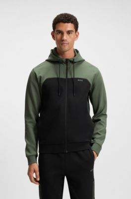 Two-piece tracksuit in stretch cotton with tape trims, Black / Green