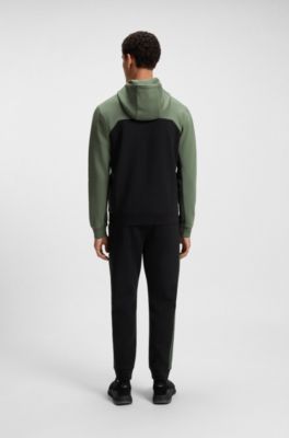Two-piece tracksuit in stretch cotton with tape trims, Black / Green