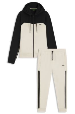 Two-piece tracksuit in stretch cotton with tape trims, Black / White