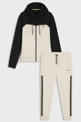 Two-piece tracksuit in stretch cotton with tape trims, Black / White
