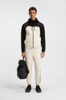 Two-piece tracksuit in stretch cotton with tape trims, Black / White