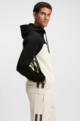 Two-piece tracksuit in stretch cotton with tape trims, Black / White