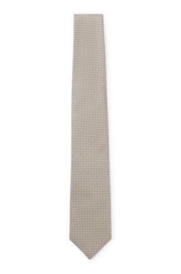 Italian-silk tie with herringbone jacquard, Beige
