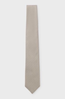 Italian-silk tie with herringbone jacquard, Beige