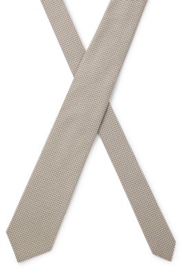 Italian-silk tie with herringbone jacquard, Beige