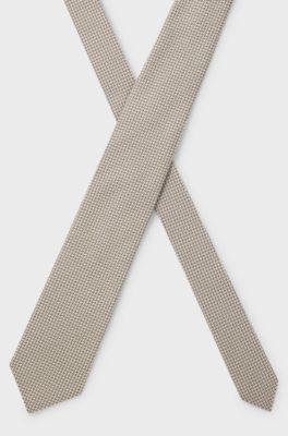 Italian-silk tie with herringbone jacquard, Beige