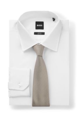 Italian-silk tie with herringbone jacquard, Beige