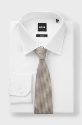 Italian-silk tie with herringbone jacquard, Beige