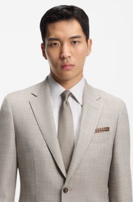 Italian-silk tie with herringbone jacquard, Beige