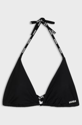 Triangle bikini top with logo ties, Black