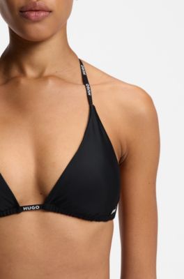 Top bikini a triangolo con lacci con logo, Nero