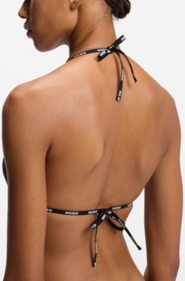 Triangle bikini top with logo ties, Black