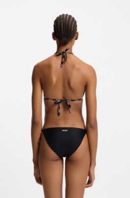 Triangle bikini top with logo ties, Black