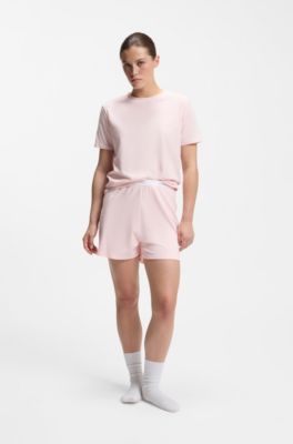 Logo-waistband pyjama shorts in stretch-cotton jersey, light pink
