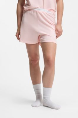 Logo-waistband pyjama shorts in stretch-cotton jersey, Light Pink