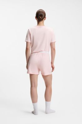 Bermuda del pigiama in jersey di cotone elasticizzato con elastico in vita con logo, Rosa chiaro