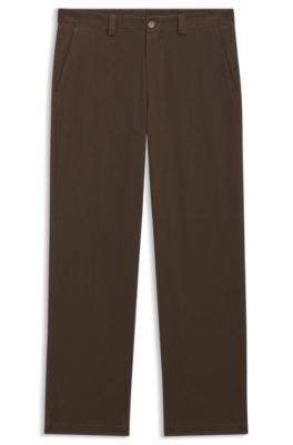 Tapered-fit trousers in brushed stretch cotton, Khaki