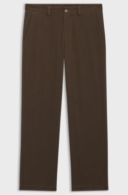 Tapered-fit trousers in brushed stretch cotton, Khaki