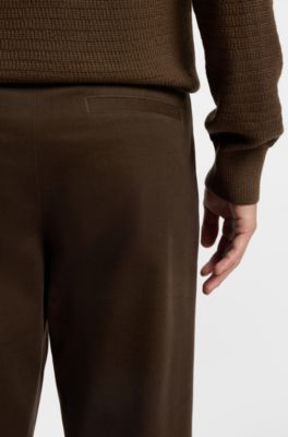 Tapered-fit trousers in brushed stretch cotton, Khaki