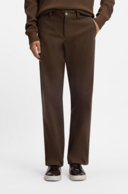 Tapered-fit trousers in brushed stretch cotton, Khaki
