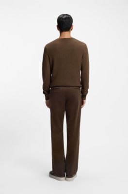 Tapered-fit trousers in brushed stretch cotton, Khaki