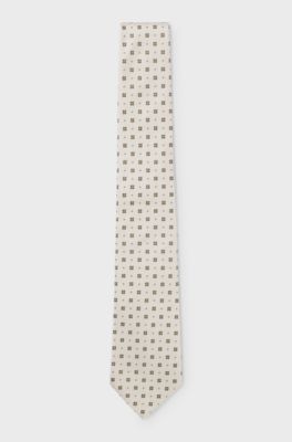 Silk tie with jacquard pattern, Beige