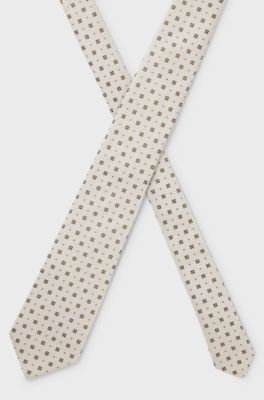 Silk tie with jacquard pattern, Beige