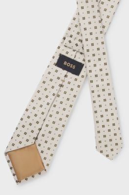 Silk tie with jacquard pattern, Beige