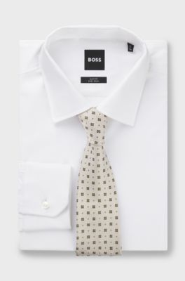 Silk tie with jacquard pattern, Beige