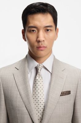 Silk tie with jacquard pattern, Beige