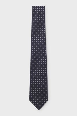 Cravatta in seta con motivo jacquard, Blu scuro