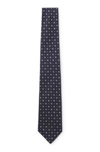 Silk tie with jacquard pattern, Dark Blue