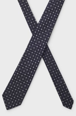 Silk tie with jacquard pattern, Dark Blue