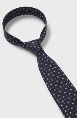 Silk tie with jacquard pattern, Dark Blue