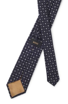 Silk tie with jacquard pattern, Dark Blue