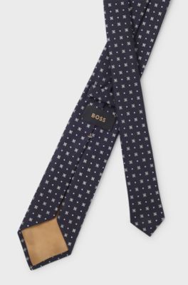 Silk tie with jacquard pattern, Dark Blue