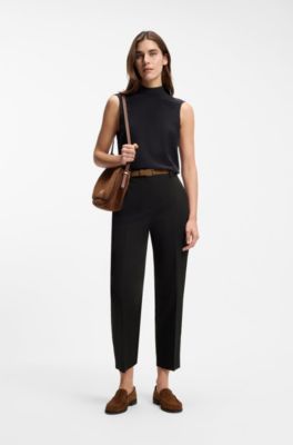 Tapered-fit cropped trousers in stretch cotton, Black