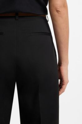 Tapered-fit cropped trousers in stretch cotton, Black