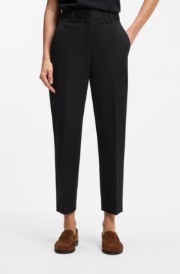 Tapered-fit cropped trousers in stretch cotton, Black