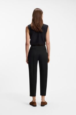 Tapered-fit cropped trousers in stretch cotton, Black