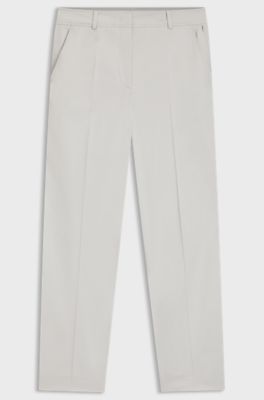 Pantaloni cropped con fit affusolato in cotone elasticizzato, Grigio chiaro